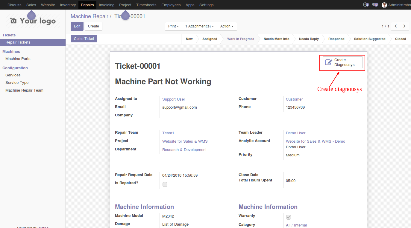 reparing machine module ERP software