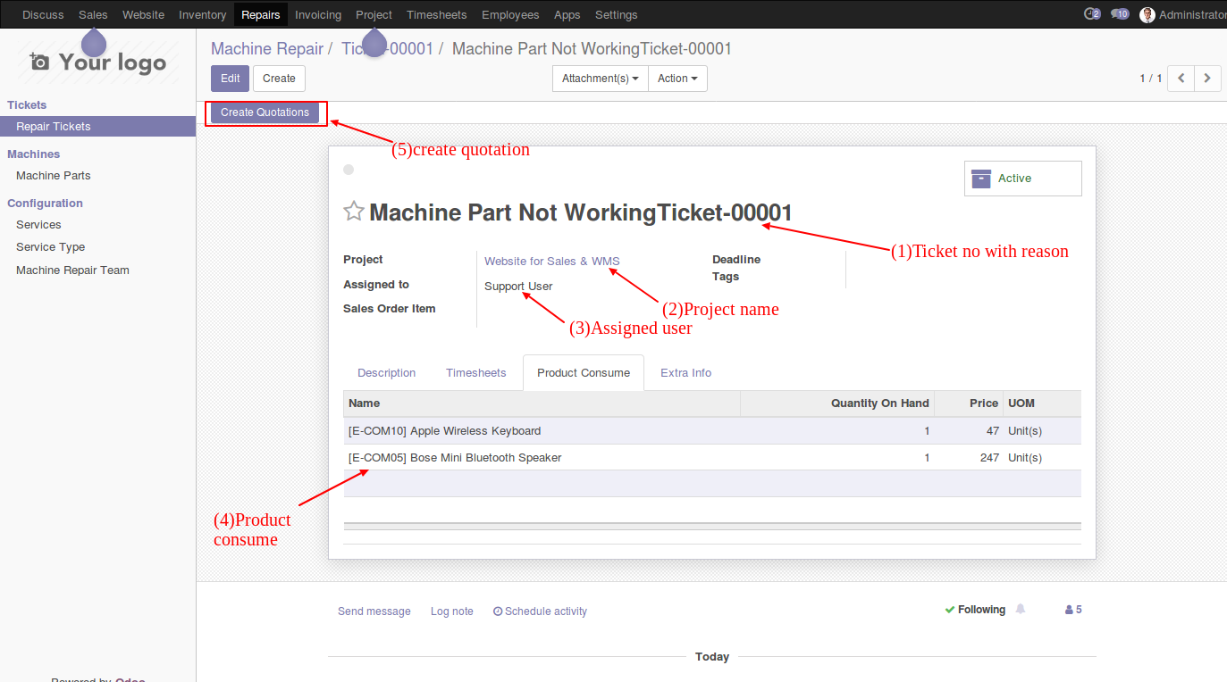 quotation for repair machine ticket