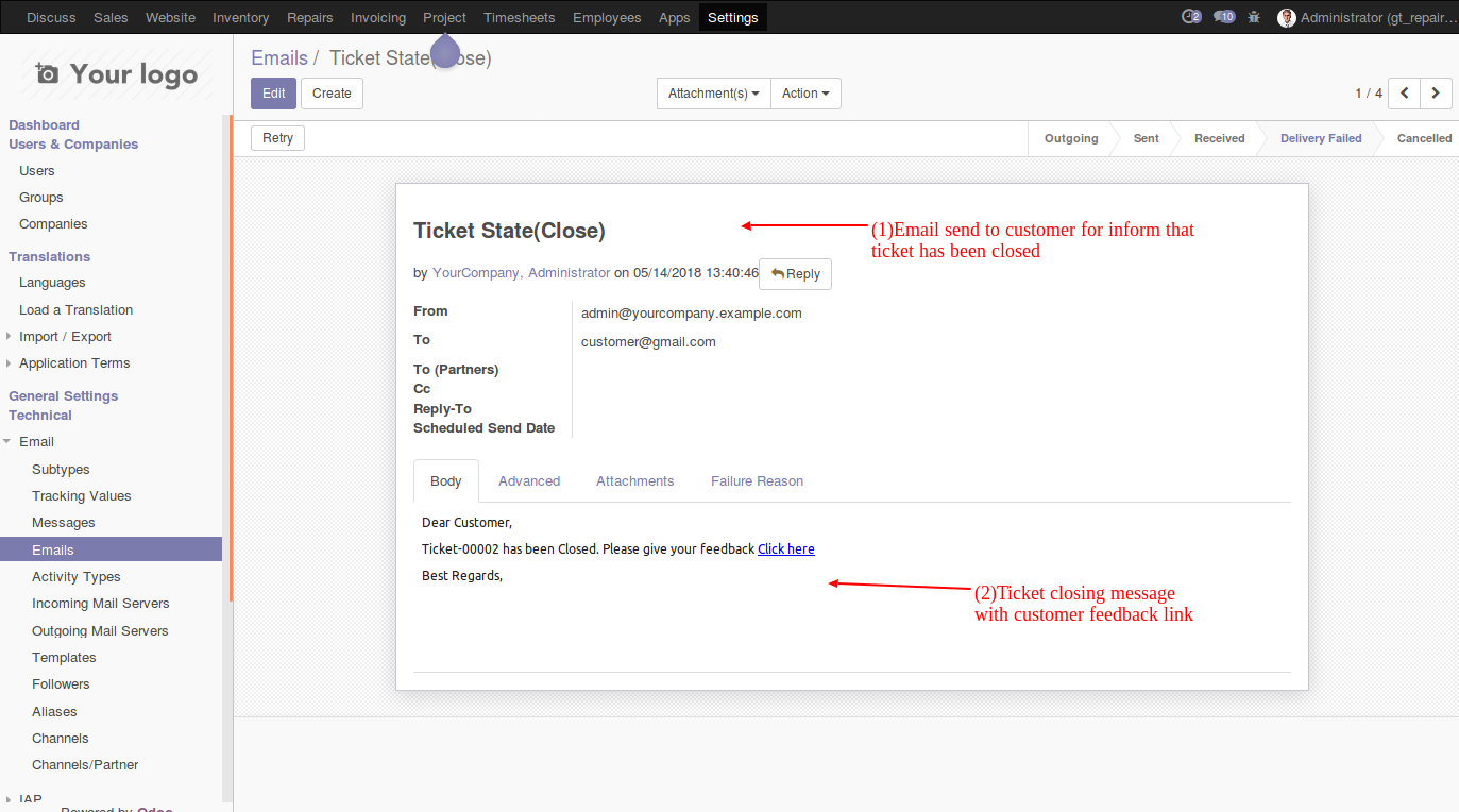 ticket will closed then system will send email to customer for as notification with ticket details.