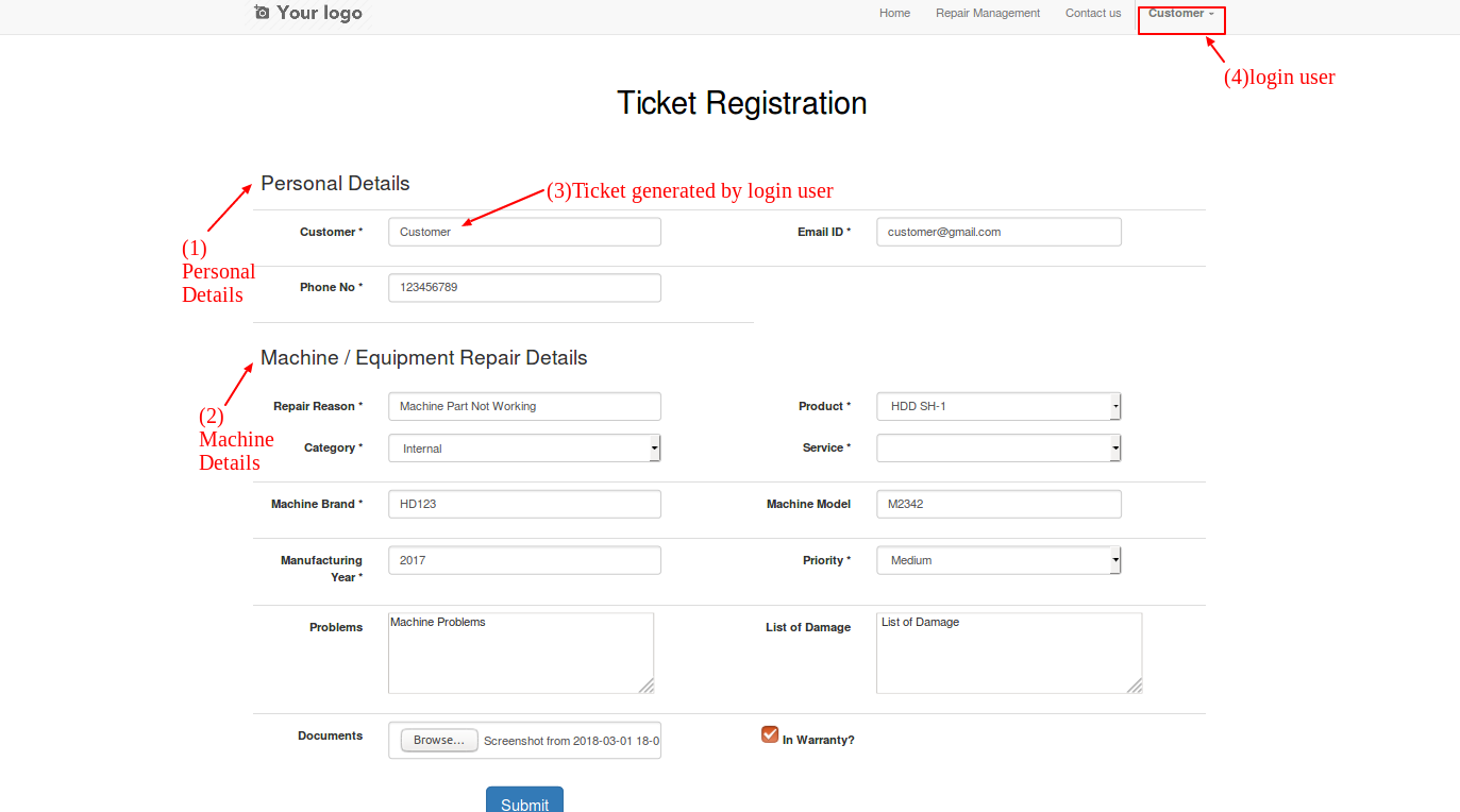 macine Ticket registration