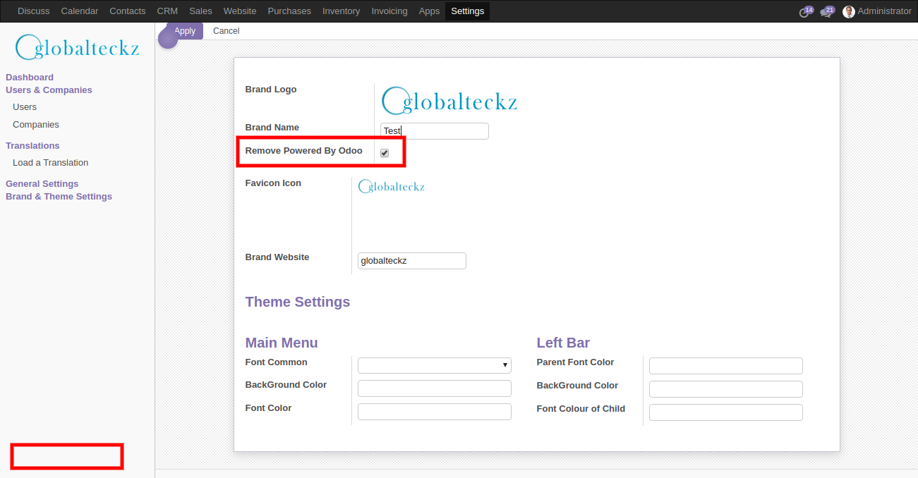 5 Remove power by Odoo from the website pages