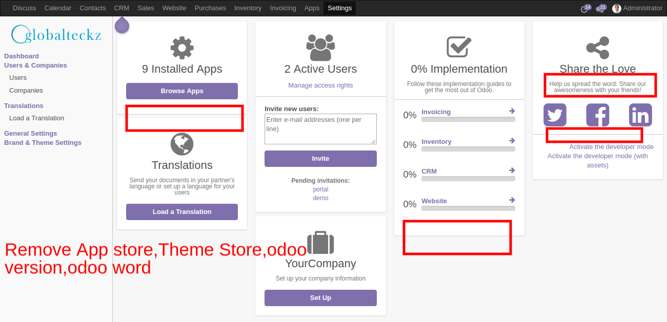 6 Removing of app store, theme store