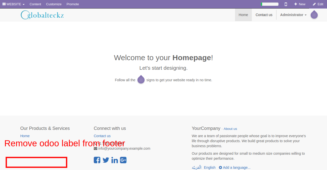 7 Removing Odoo label from footer
