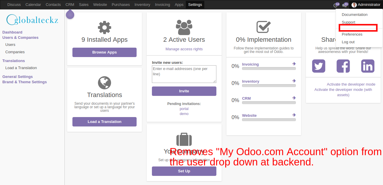 8 Removing Odoo My Odoo.com Account