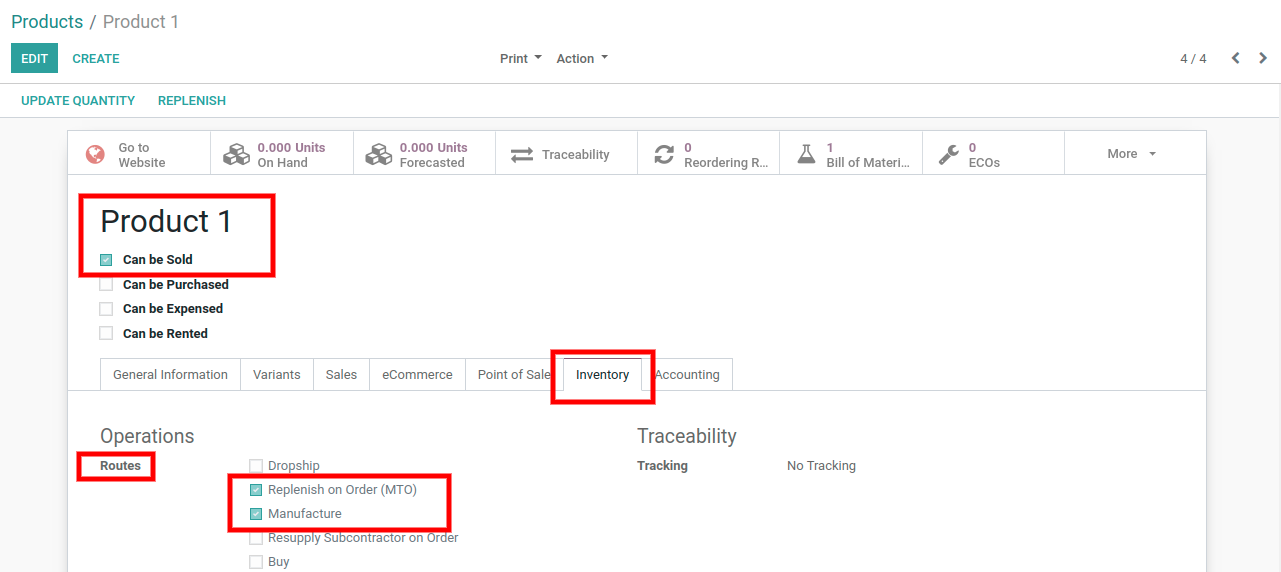 Creating Manufacturing Order from Sales Order in Odoo ERP selecting category