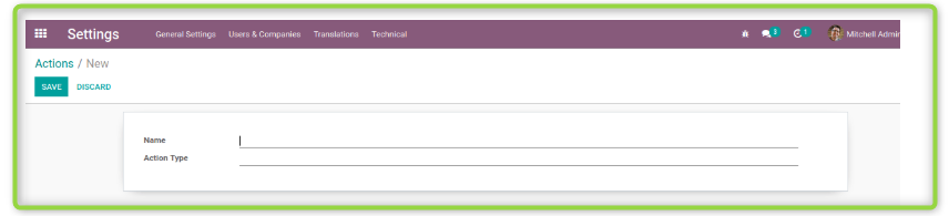 creating actions in Odoo from settings