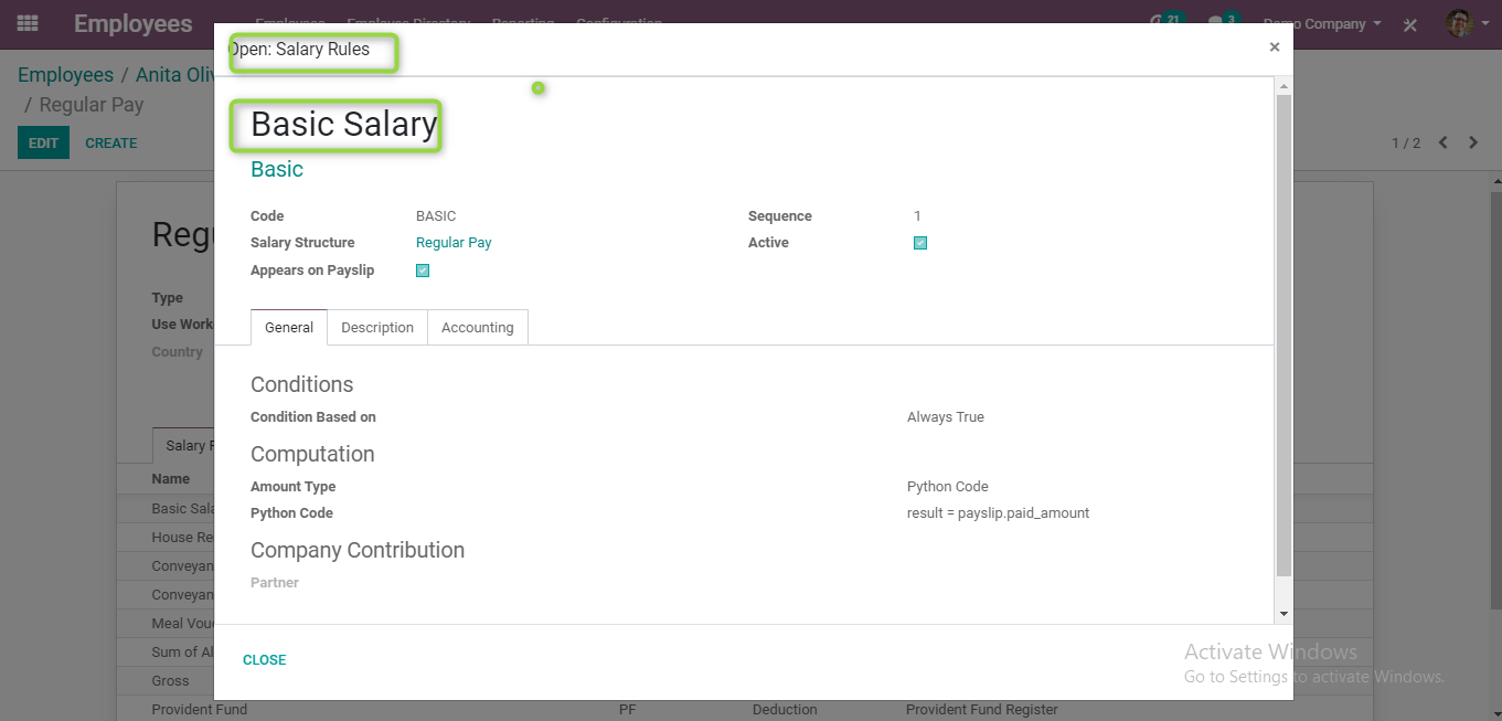 basic salary configuration in odoo
