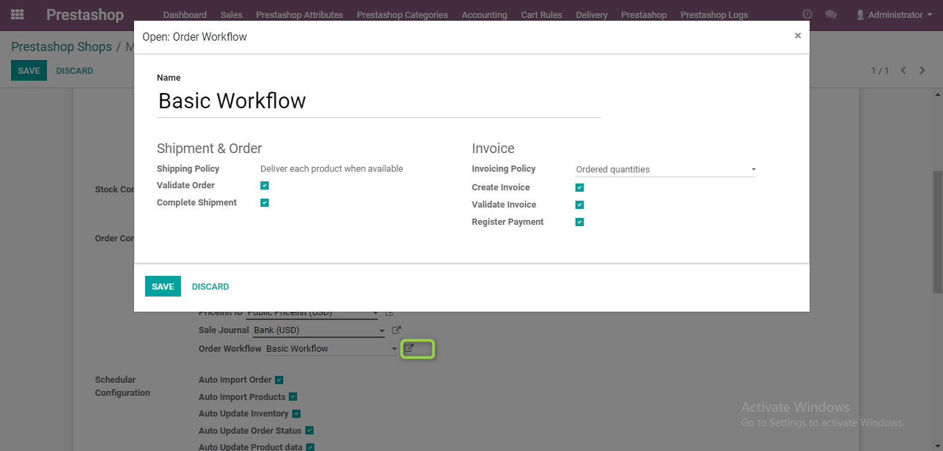 odoo prestashop extension - Order workflow management
