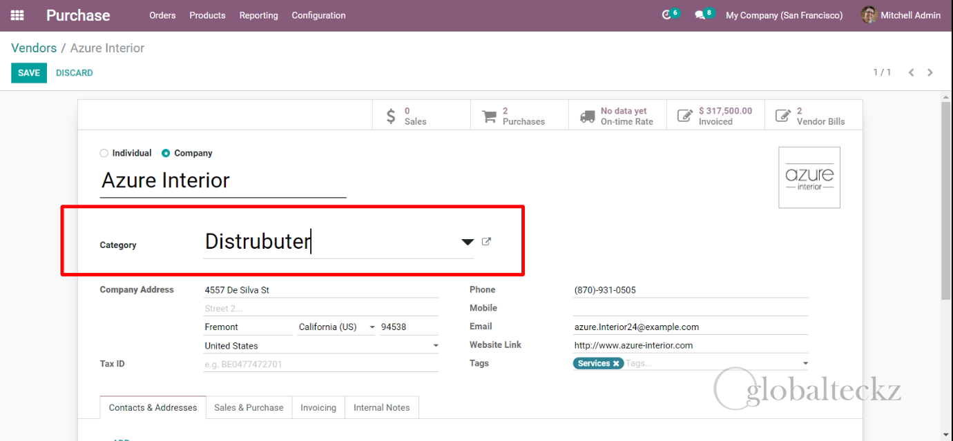 Purchase Assign Category to the Vendor