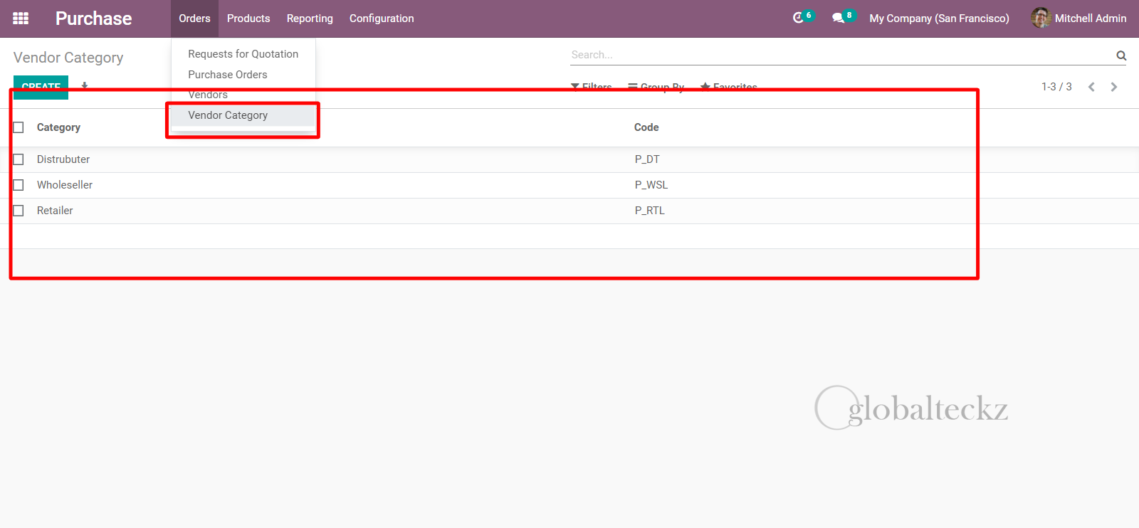 Purchase Configure Vendor Categories