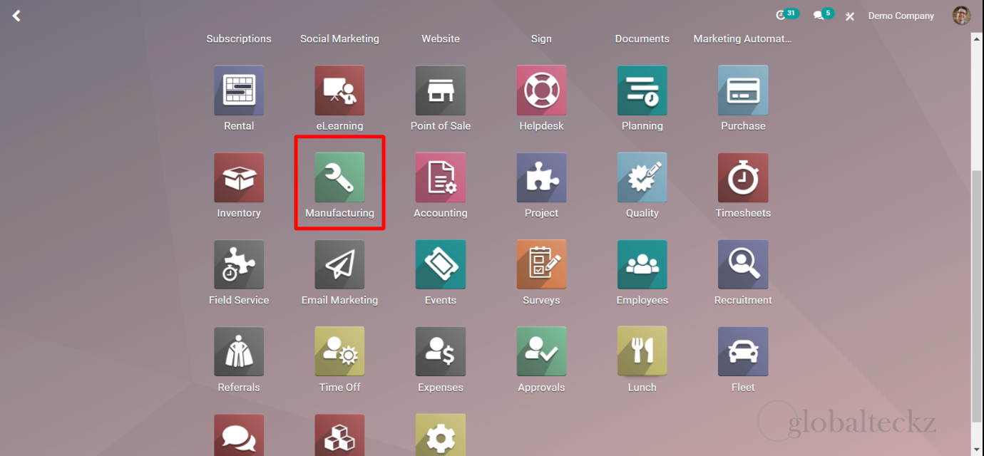 Odoo manufacturing module