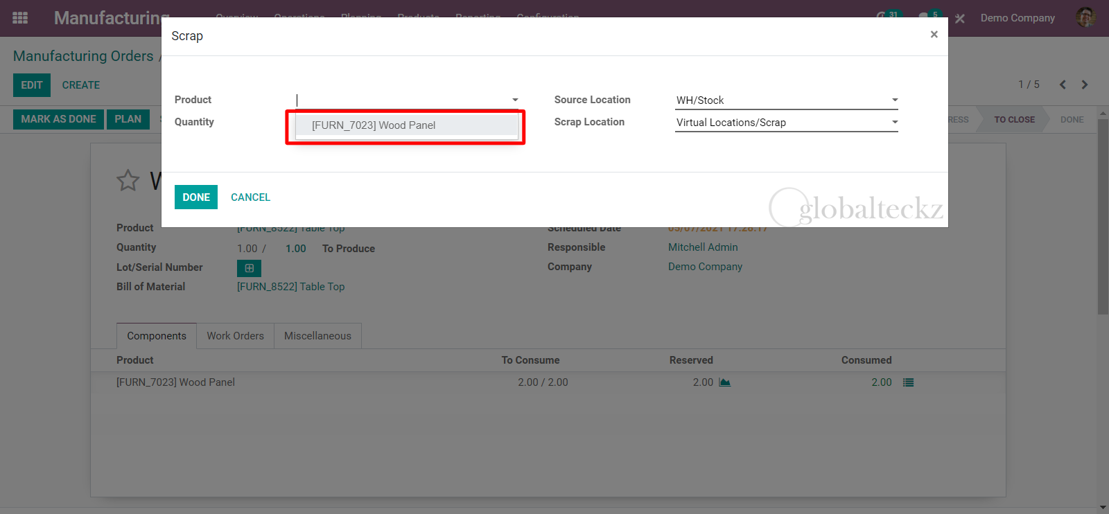 scrape button in odoo