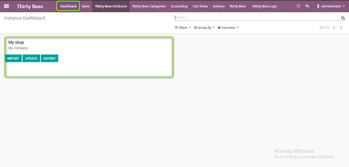 odoo thirty bees dashboard