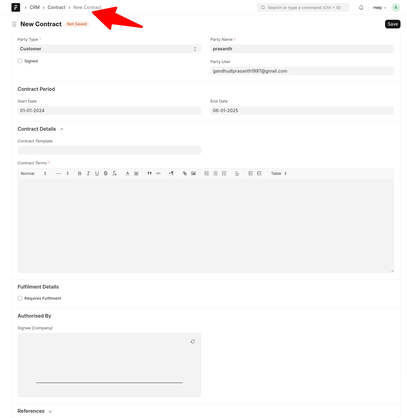 ERPNext Contract