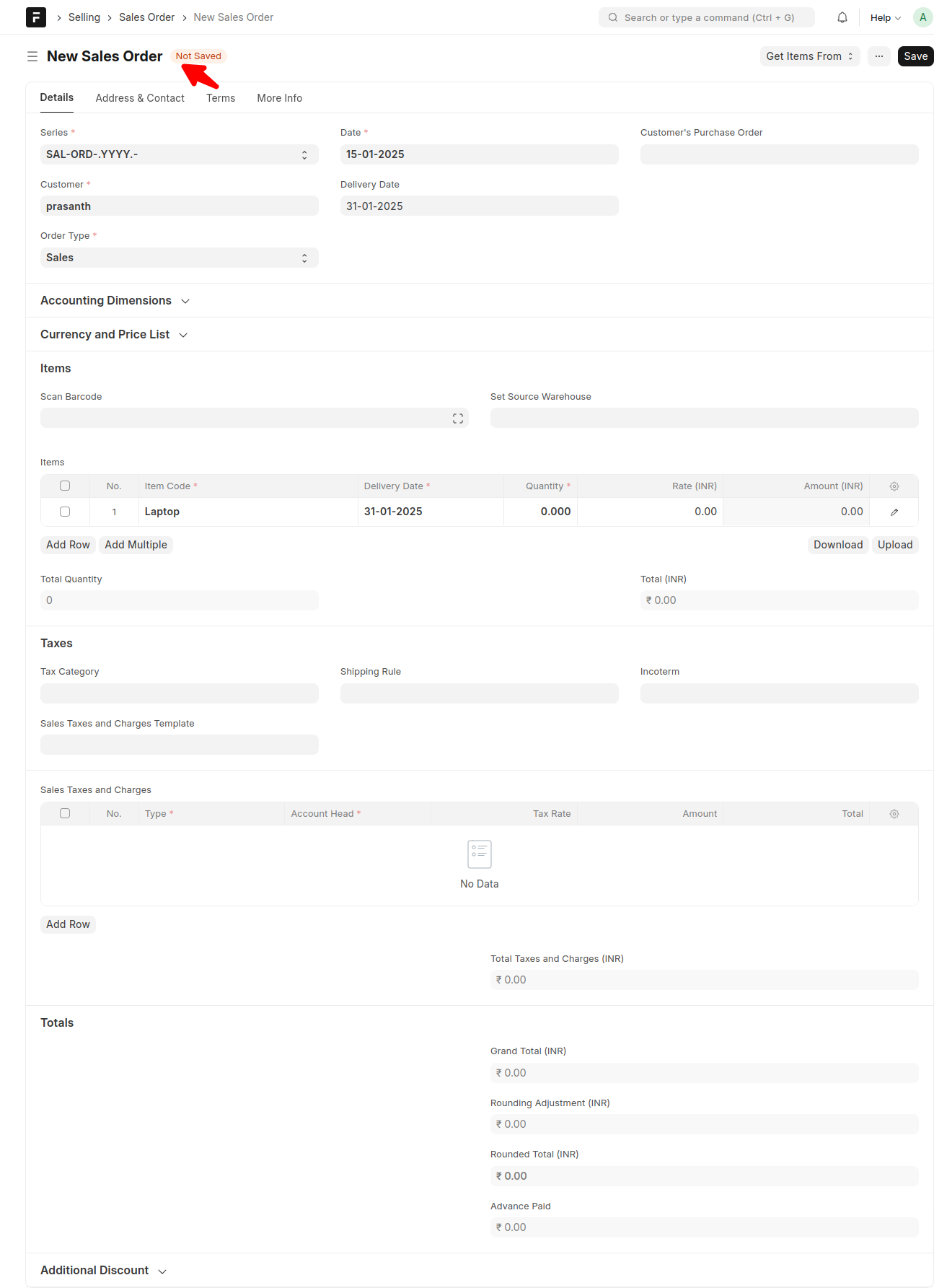 ERPNext Sale Order
