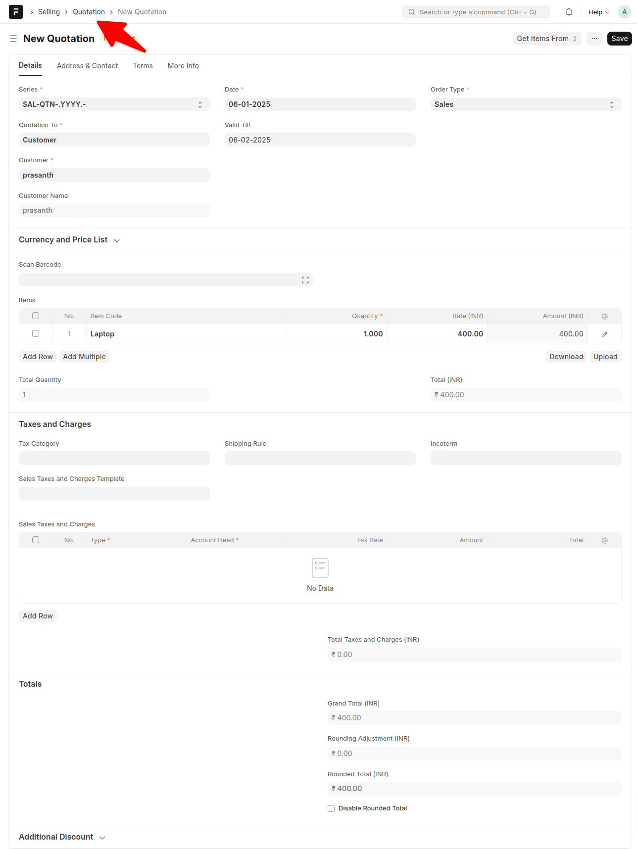 ERP Quotation Maintain a comprehensive database of customers