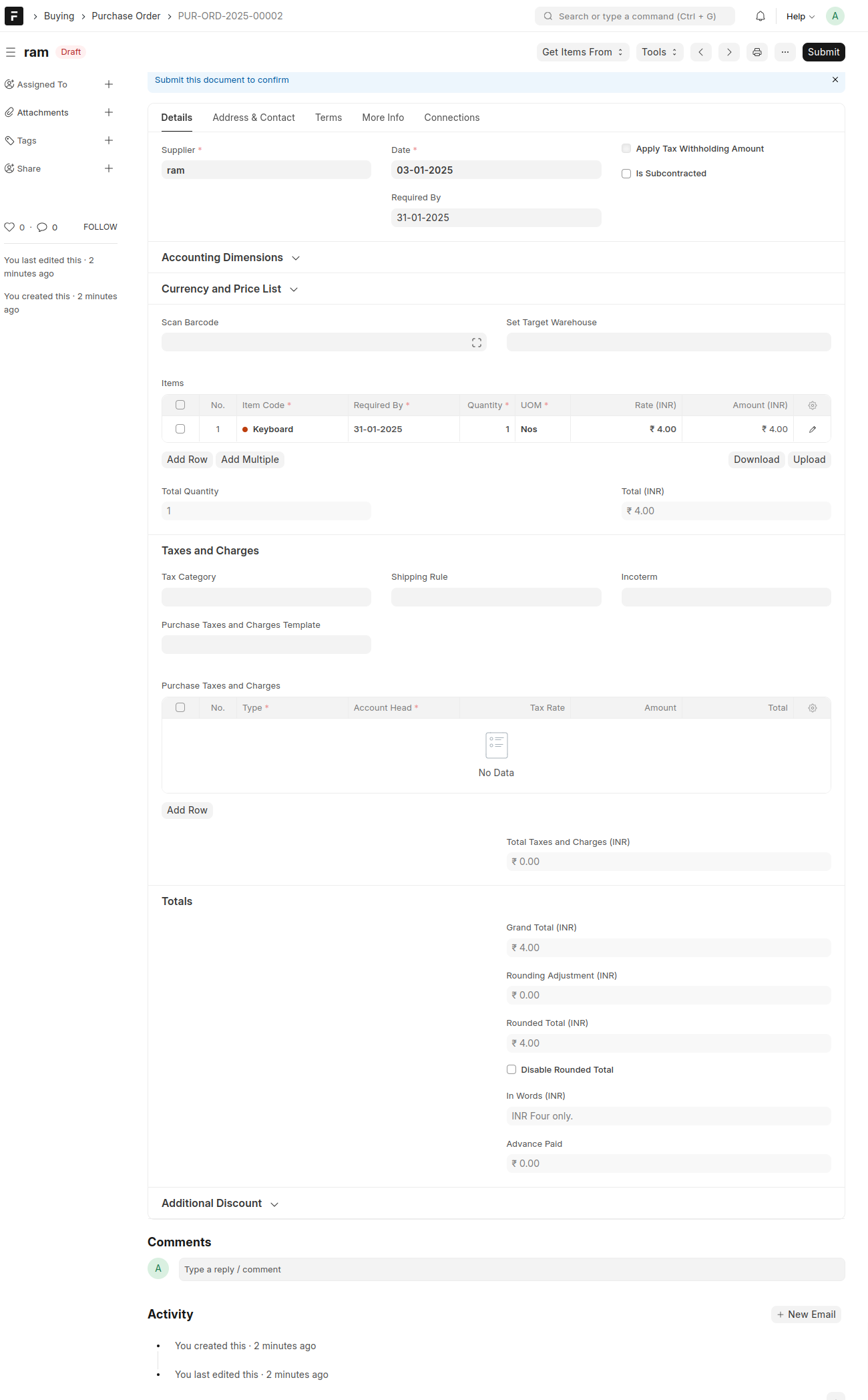 ERPNext Purchase Order Management
