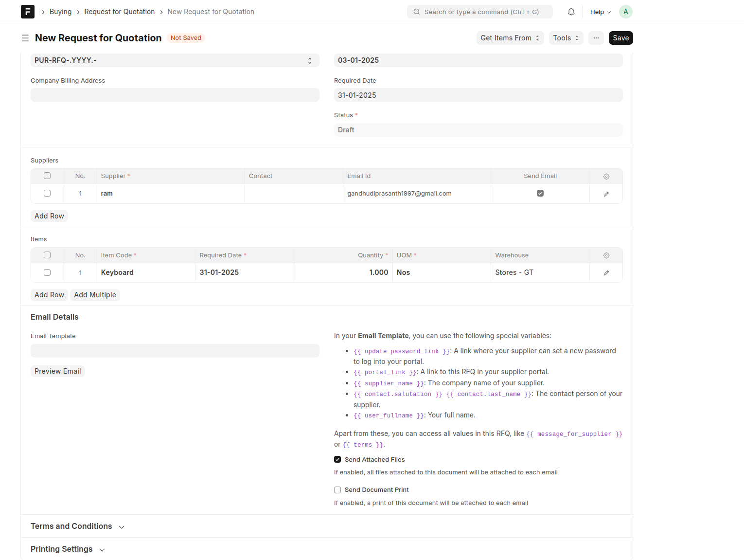 ERPNext Request for Quotation