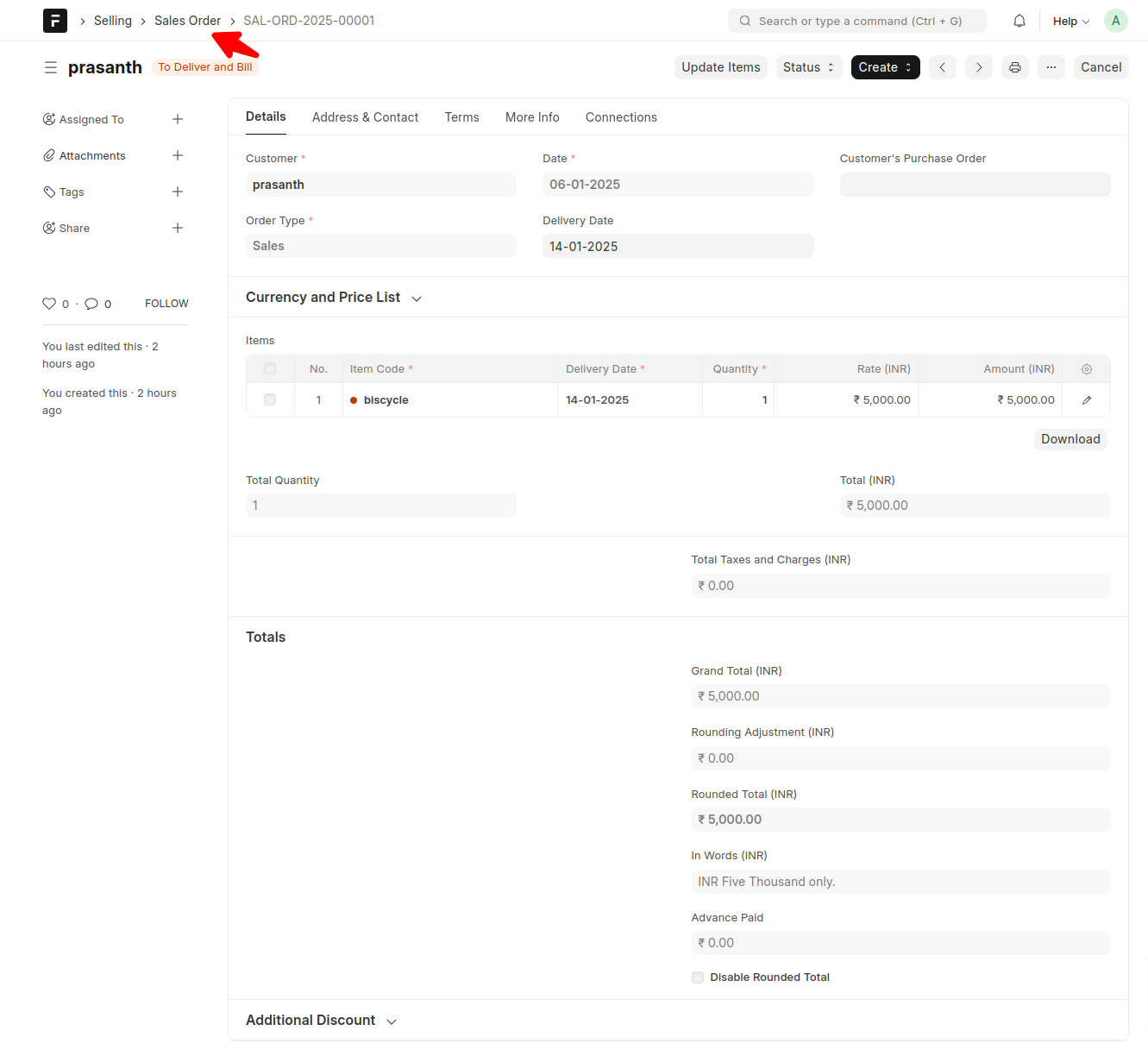 ERPNext Sales Order