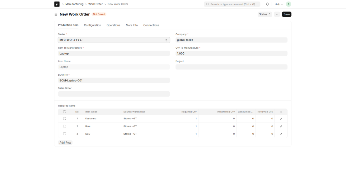 ERPNext Work Order Management